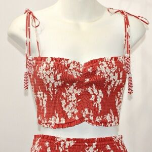 House of Harlow 1960 Burnt Orange and White Floral Crop Top